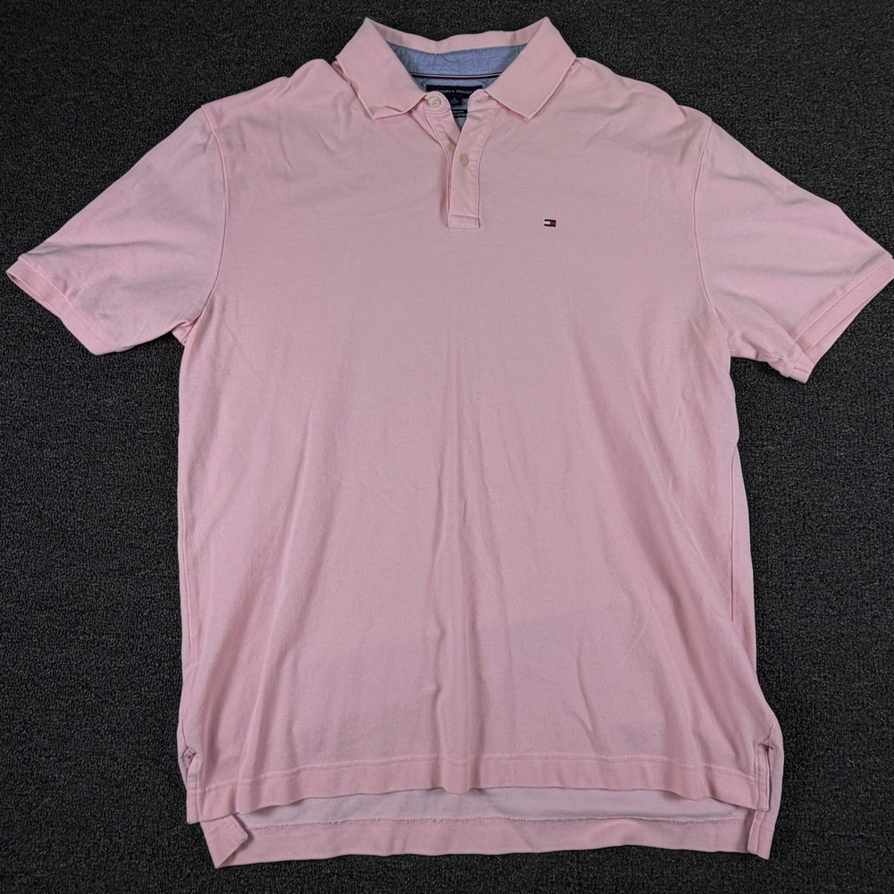 Tommy Hilfiger Polo Shirt Mens XL Classic Fit Pink Embroidered Logo EUC